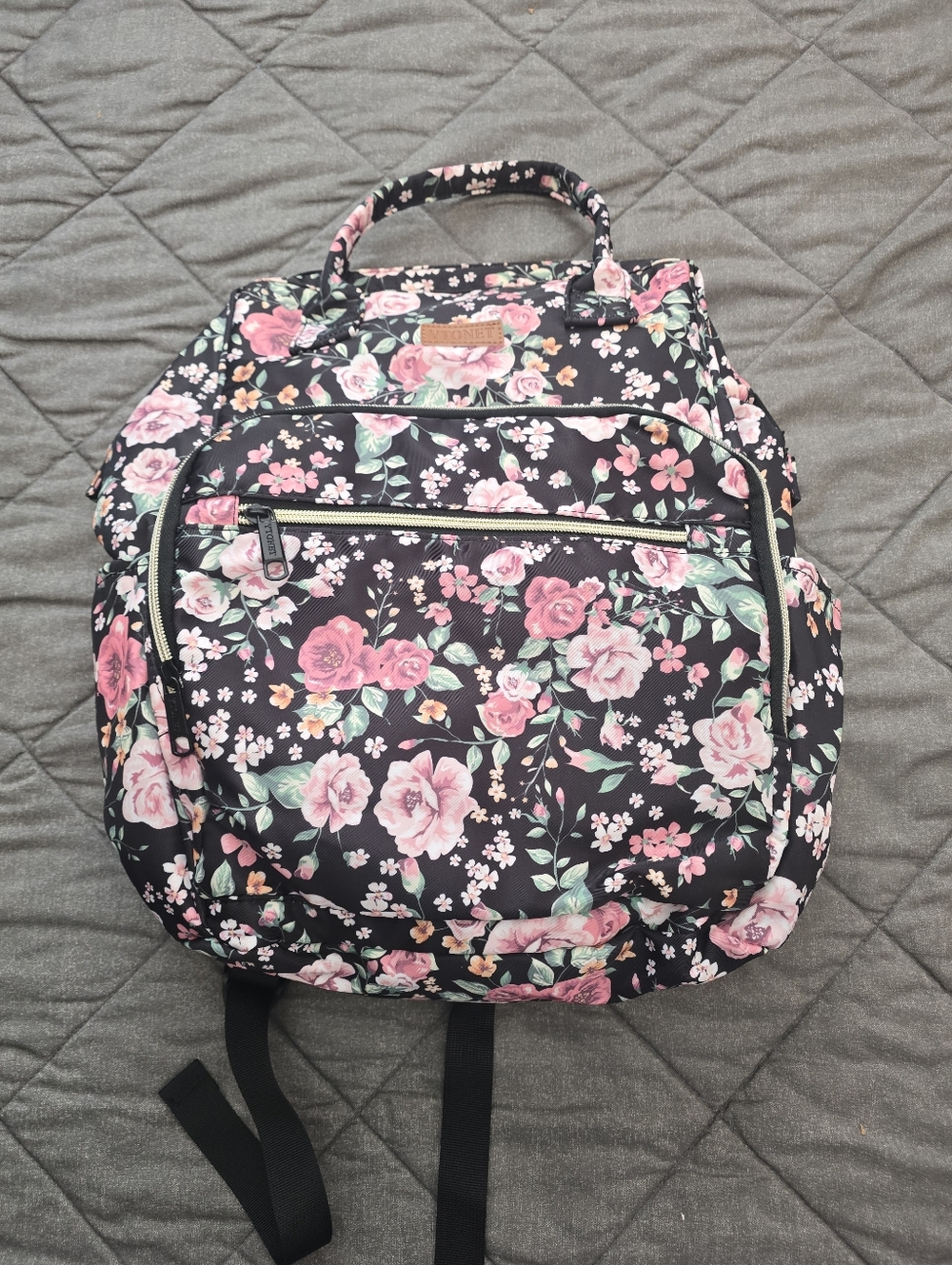 Floral Black and Pink Women’s Backpack Tote
